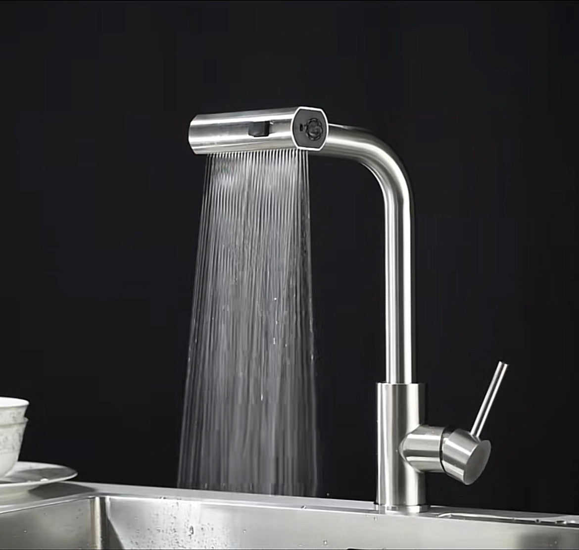 Kitchen faucet with pull-down spray head, 4 spray modes