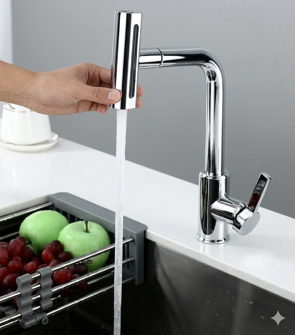 Kitchen faucet with pull-down spray head, 4 spray modes