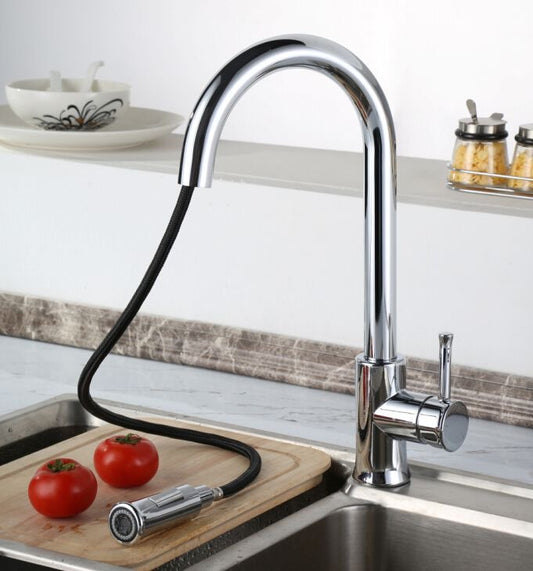 Pull-out kitchen mixer with movable head