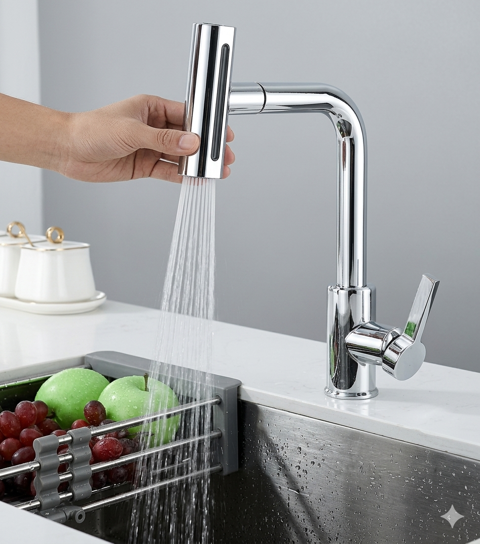 Kitchen faucet with pull-down spray head, 4 spray modes