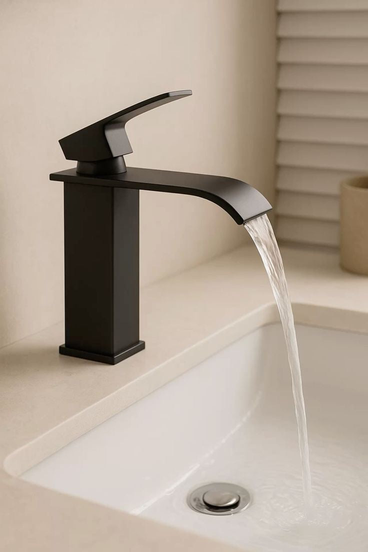Closed waterfall basin mixer (short) height 20cm