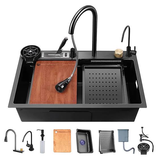 Smart kitchen sink with reel 75 x 45 cm with drain and accessories